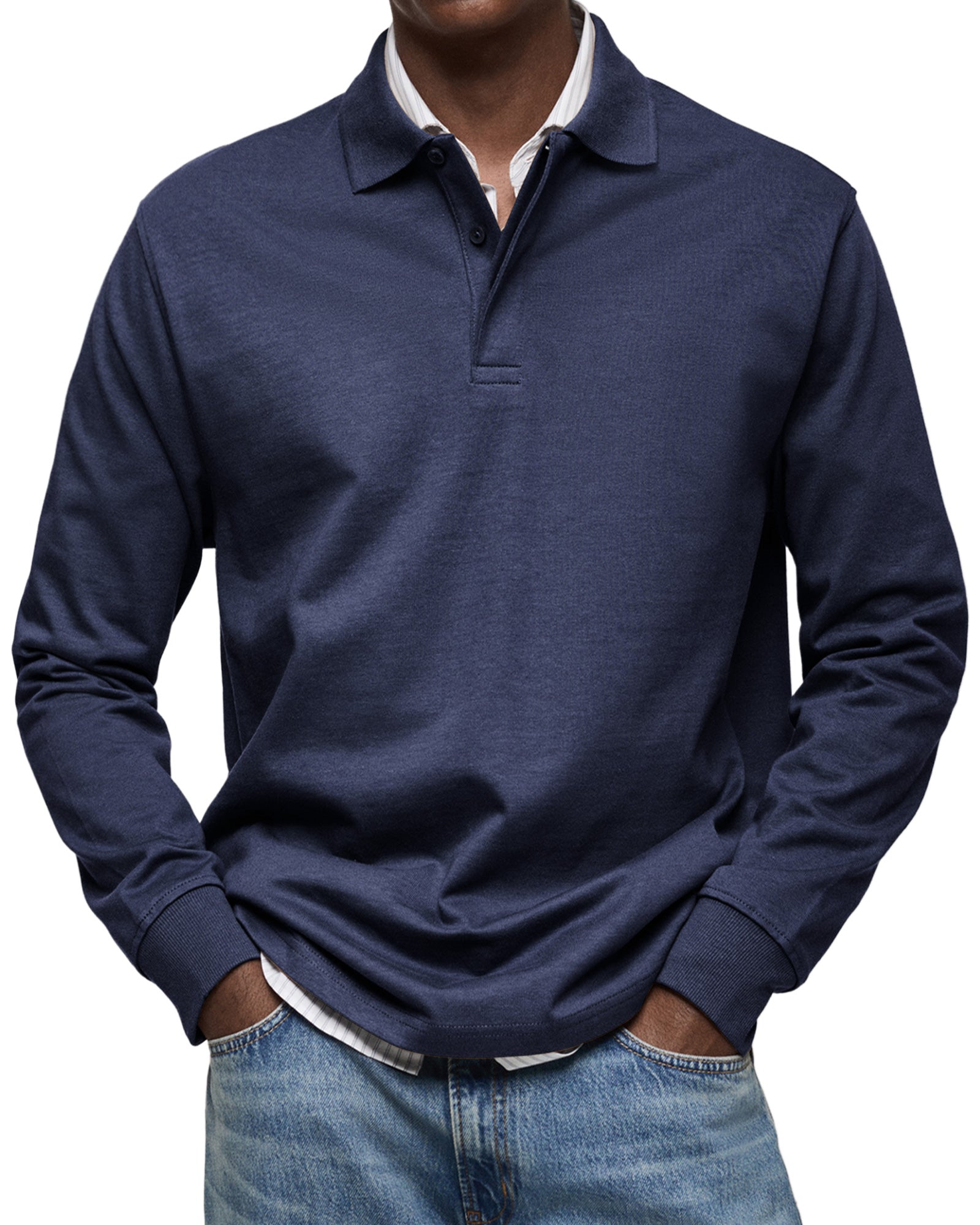 Cotton Knit Long Sleeve Polo Shirt