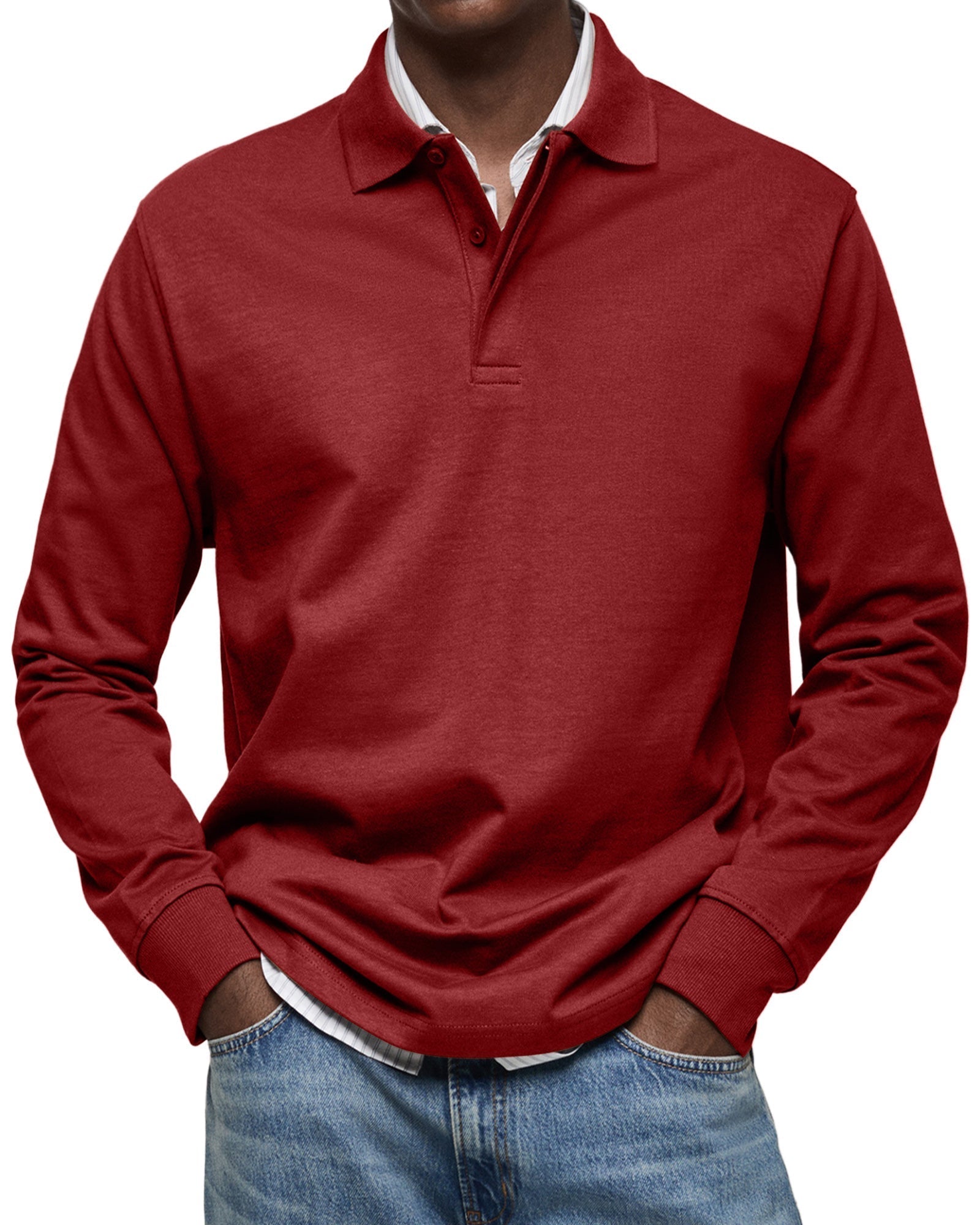 Cotton Knit Long Sleeve Polo Shirt