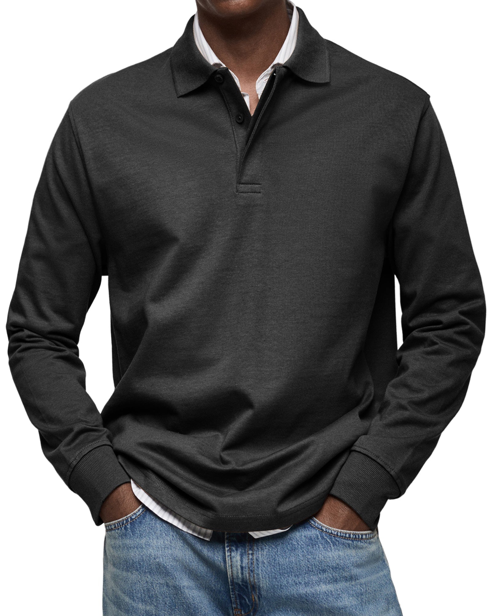 Cotton Knit Long Sleeve Polo Shirt