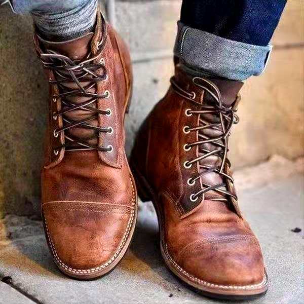 Men Leather Lace-Up Boots with Cushioned Insole